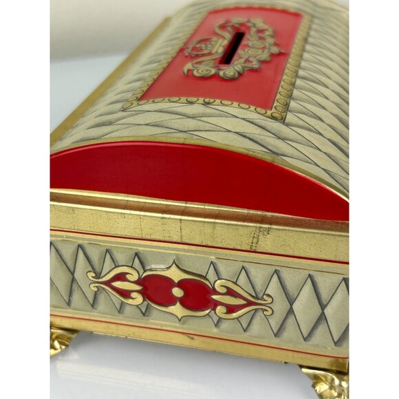 Fricke & Nacke Metal Tin Coin Trinket Box Western Germany Red Gold Tone Vintage - Picture 6 of 15